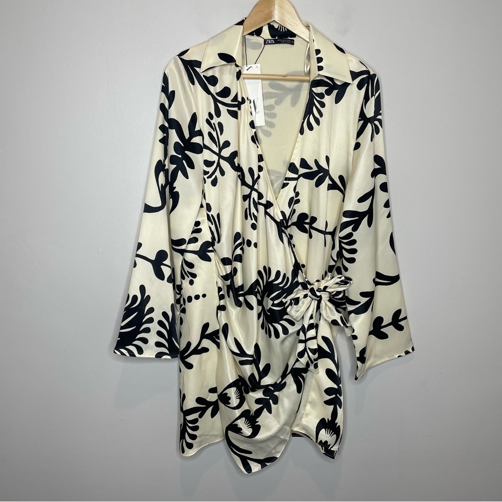 Zara Black and Cream Floral Midi Dress